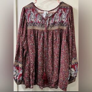 Grace+Karma Bohemian Red Patterned Blouse